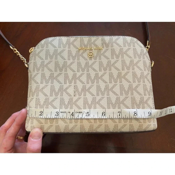 Michael Kors Dome Crossbody Bag Signature Logo Brown Leather Strap Gold Details - Picture 11 of 15